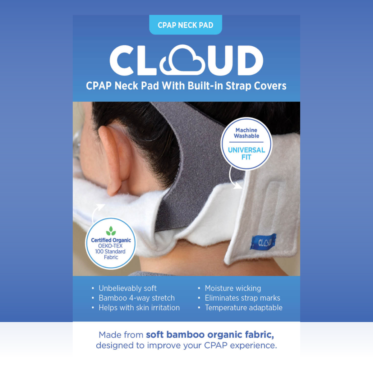 CLOUD Comfort Bamboo Organic CPAP Headgear Neck Pad and Strap Covers