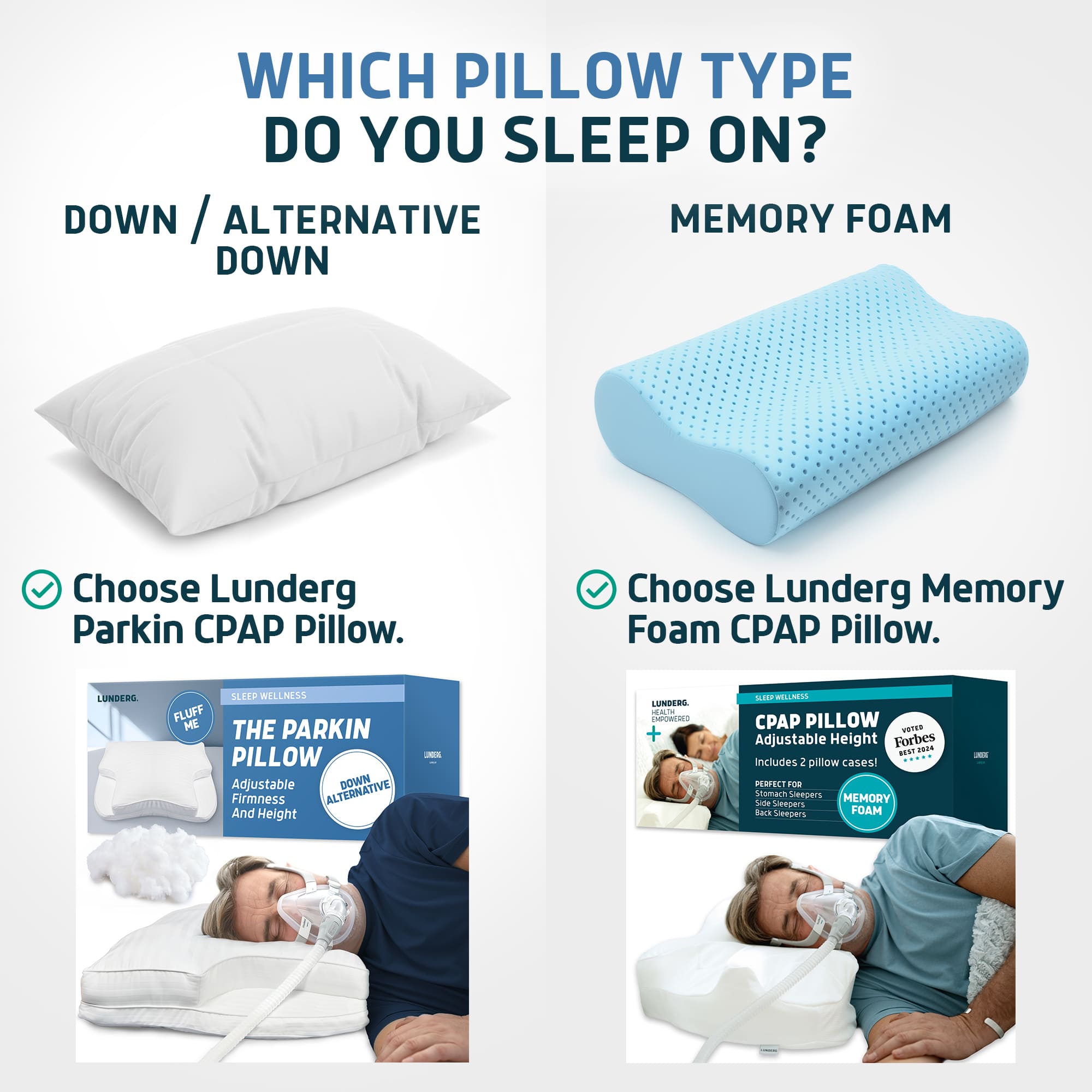 Comparison of down/alternative down and memory foam pillows with corresponding packaging and usage scenarios.