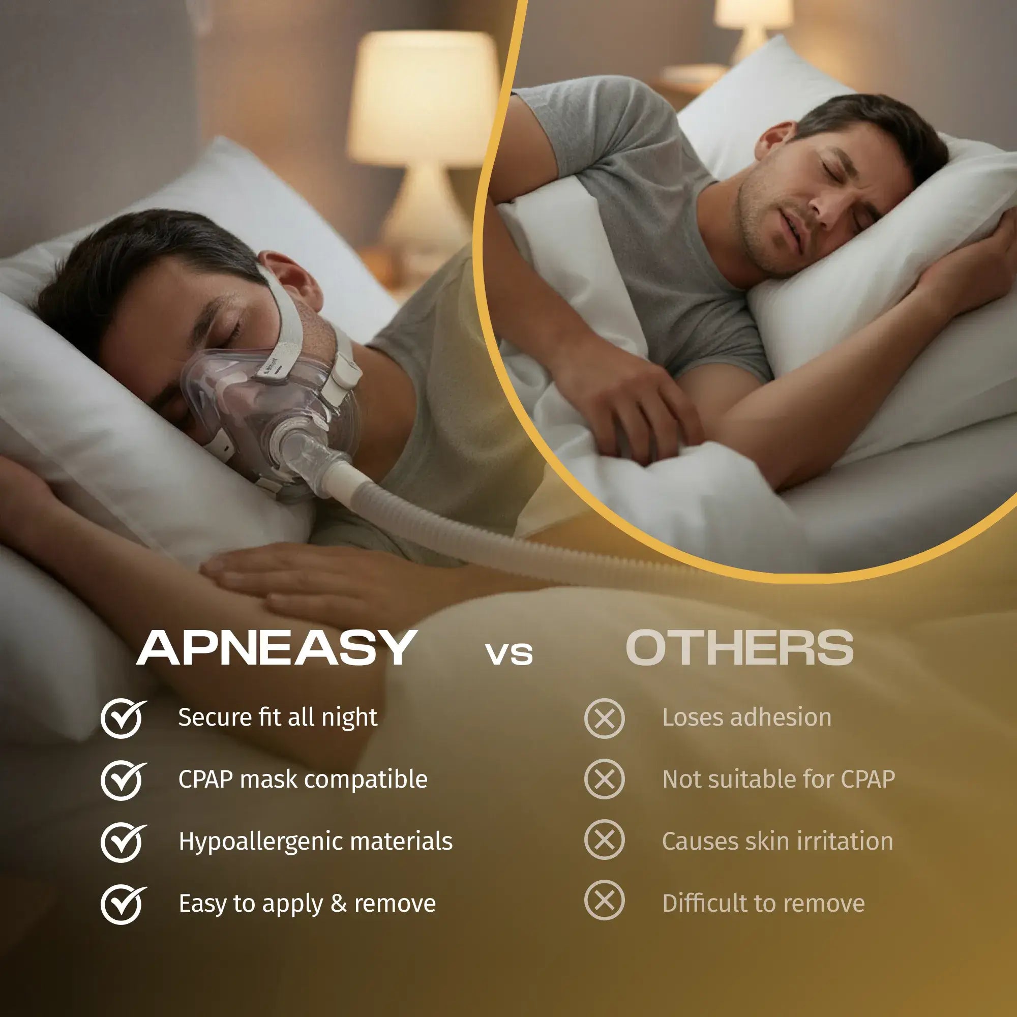 Nasal Breathing Strips - Other Brand Comparison. Secure Fit, CPAP Mask Compatible, Easy to Apply and Remove. From Heartstrong Sleep.