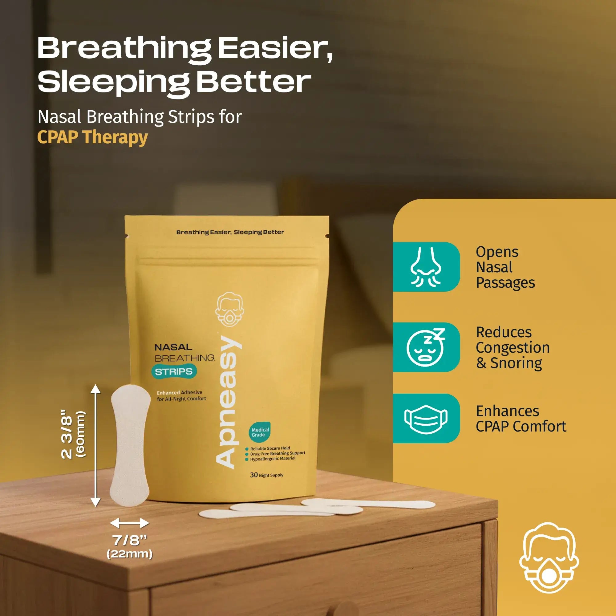 Nasal Breathing Strips - Breathing Easier, Sleeping Better, Strips for CPAP Therapy from Heartstrong Sleep