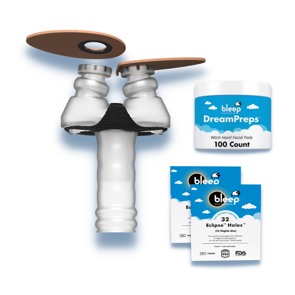 Bleep Eclipse CPAP Mask Interface - Starter Kit includes Bleep Halos and Bleep DreamPrep Pads