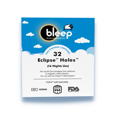 Box packaging of Bleep Eclipse Halos adhesive nasal rings, 15-day supply