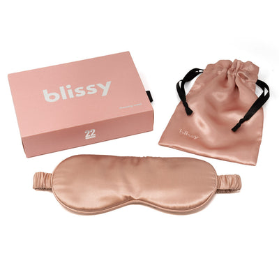 Blissy 100% pure 22-Momme mulberry silk sleep mask in elegant rose gold finish