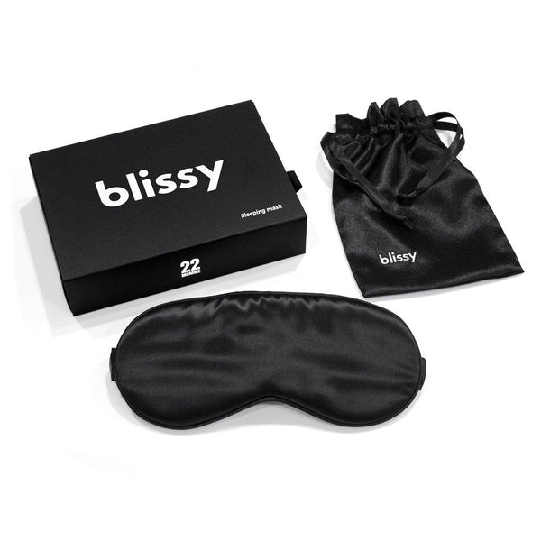 Blissy Silk Sleep Mask and Carrying Case (Black) from Heartstrong Sleep