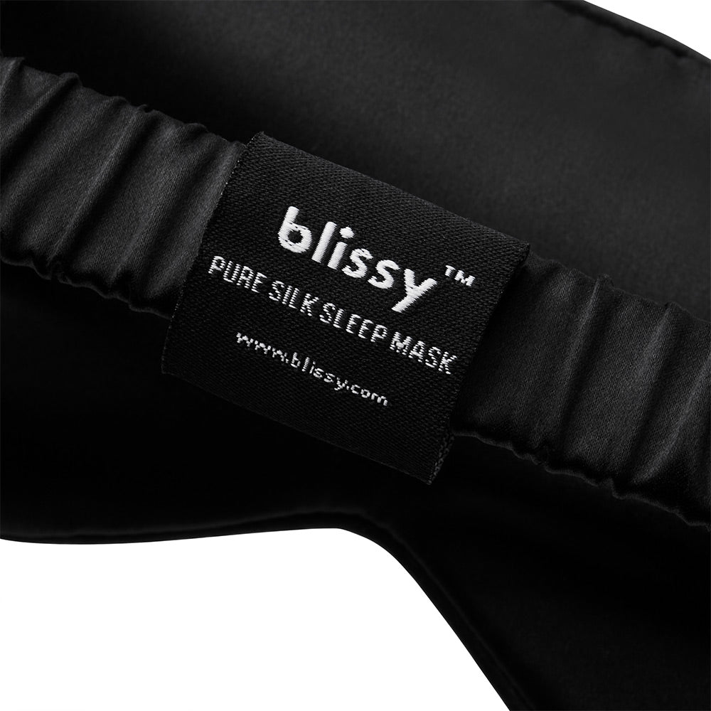 Blissy Silk Sleep Mask and Carrying Case (Black) Label Details