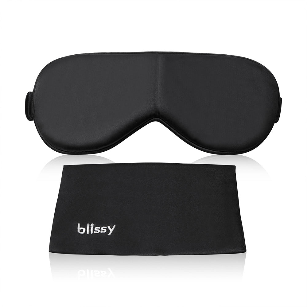 Blissy Silk Sleep Mask and Carrying Case (Black) front View