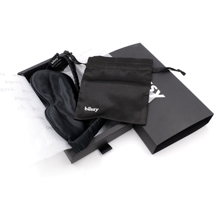 Blissy Silk Sleep Mask and Carrying Case (Black) Packaging