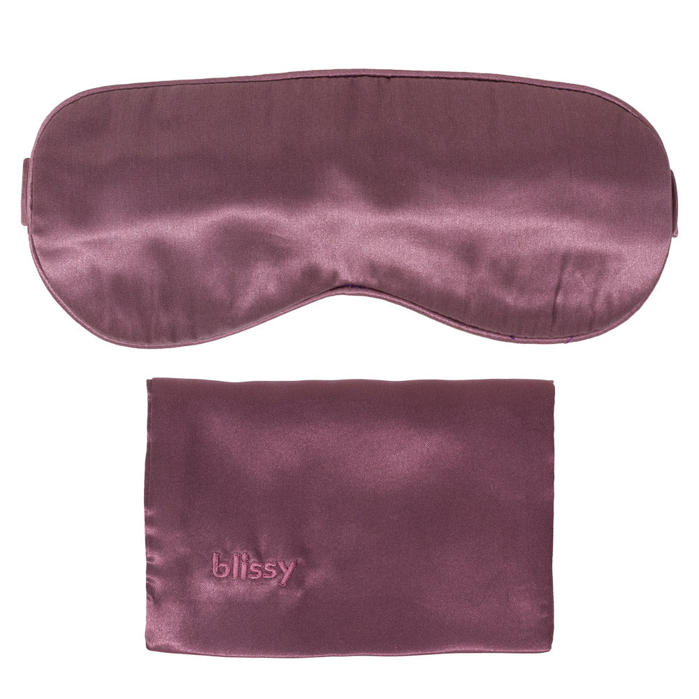 Blissy 100% pure 22-Momme mulberry silk sleep mask in rich plum purple color