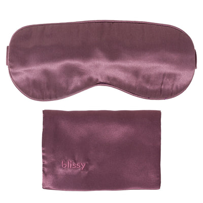 Blissy 100% pure 22-Momme mulberry silk sleep mask in rich plum purple color