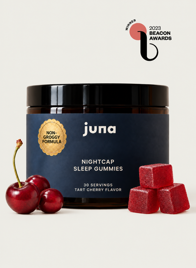 Bottle of Juna Nightcap Sleep Gummies formulated for deep, non-groggy sleep support