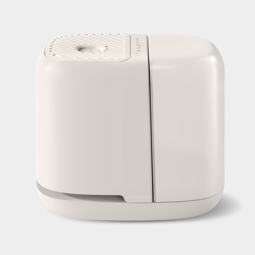 Canopy Bedside Humidifier 2.0 in warm cream finish with mist-free evaporative fan