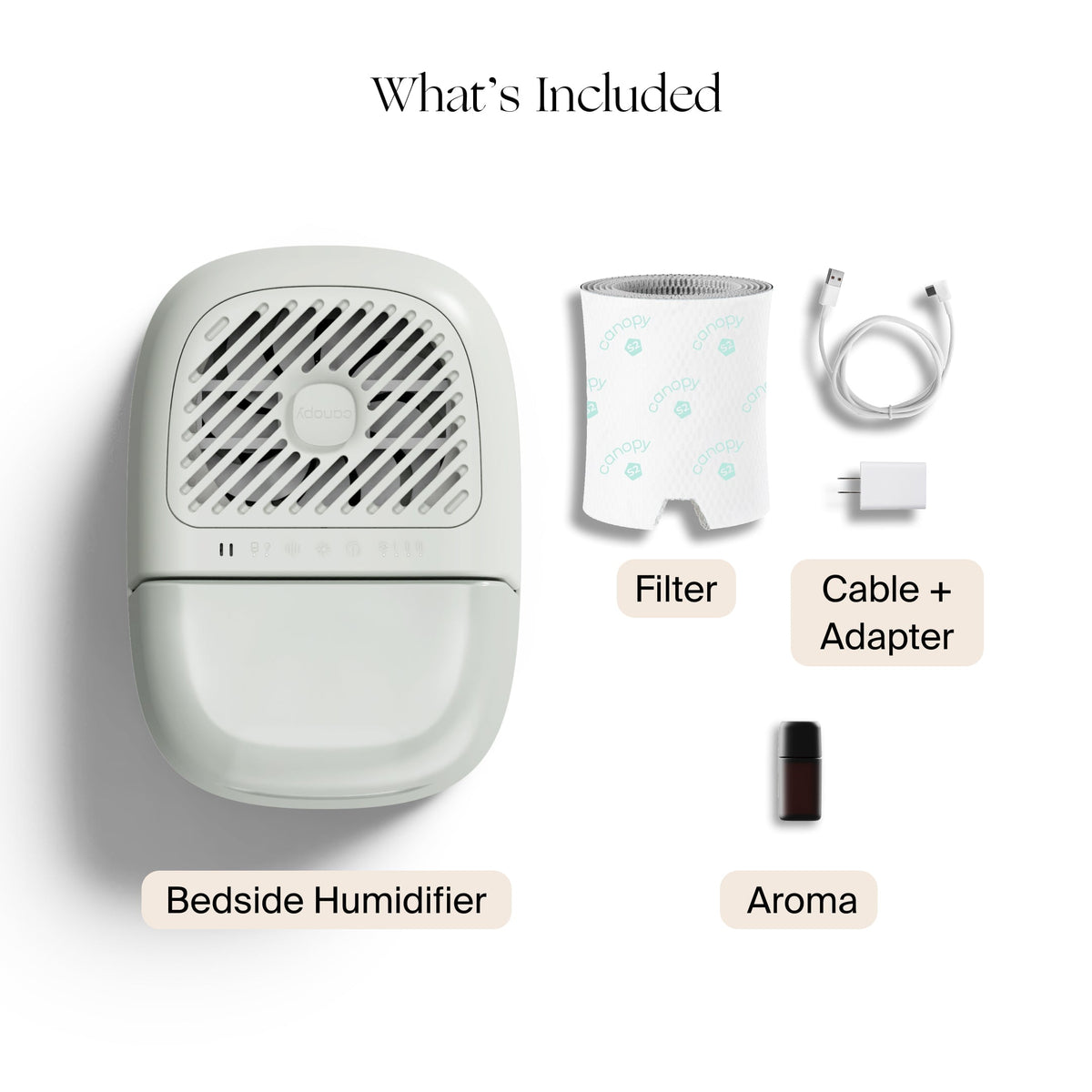 Canopy Bedside Humidifier 2.0 with everything included in the box