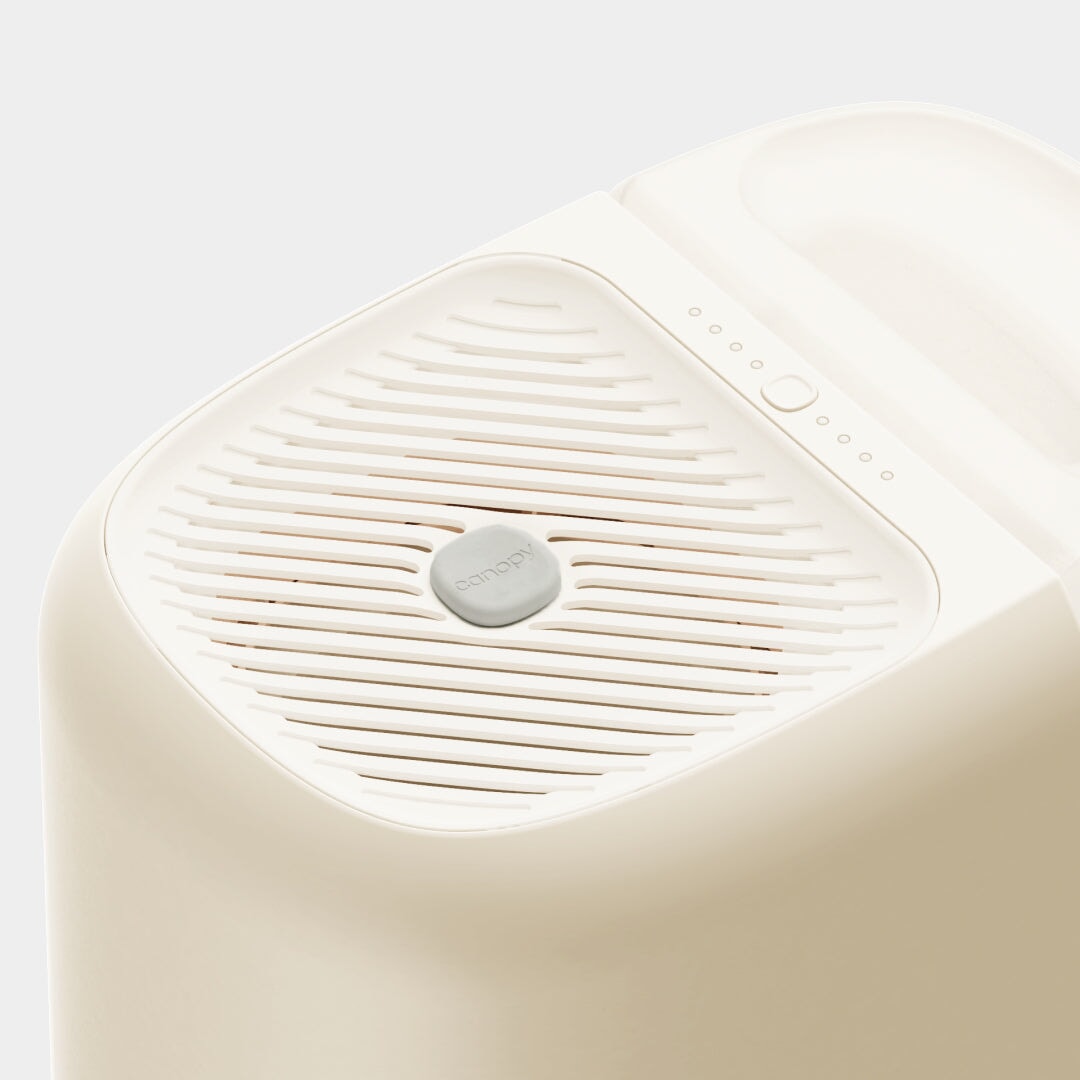 Top view of Canopy large room humidifier in cream showing aroma diffusion well
