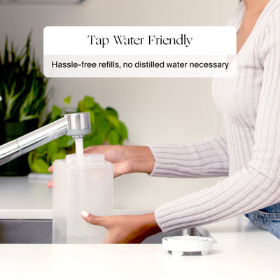 Canopy Large Room Humidifier graphic: works with tap water
