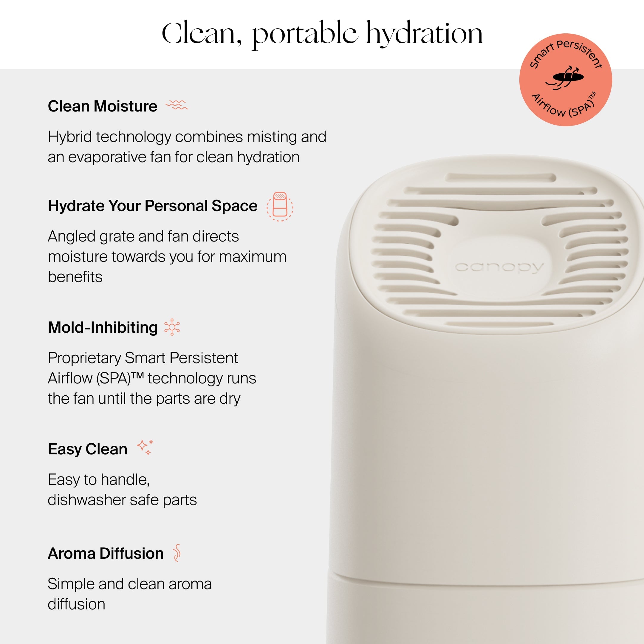Canopy Portable Humidifier - Cream Color Features