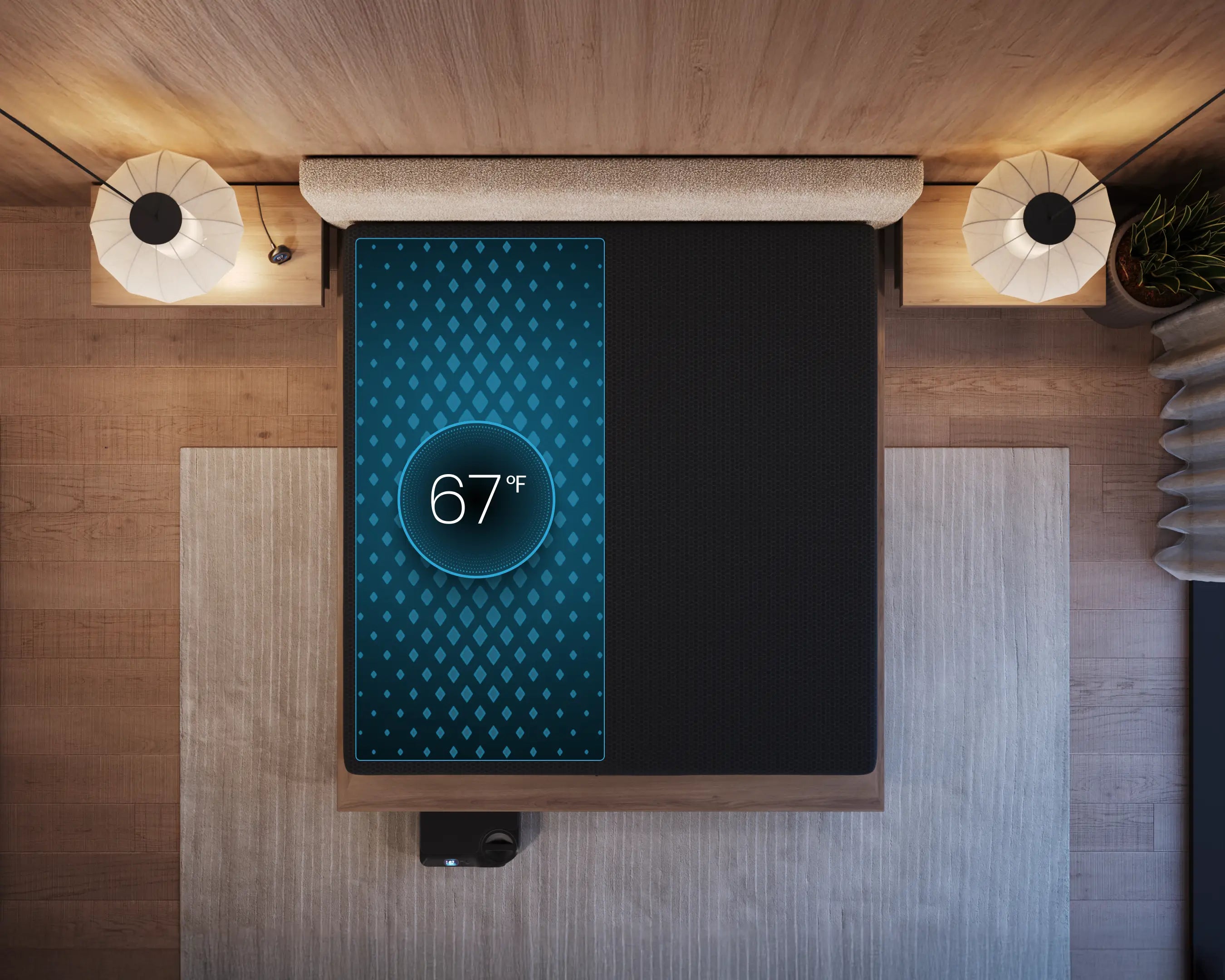 Smart thermostat on a wooden wall with decorative elements