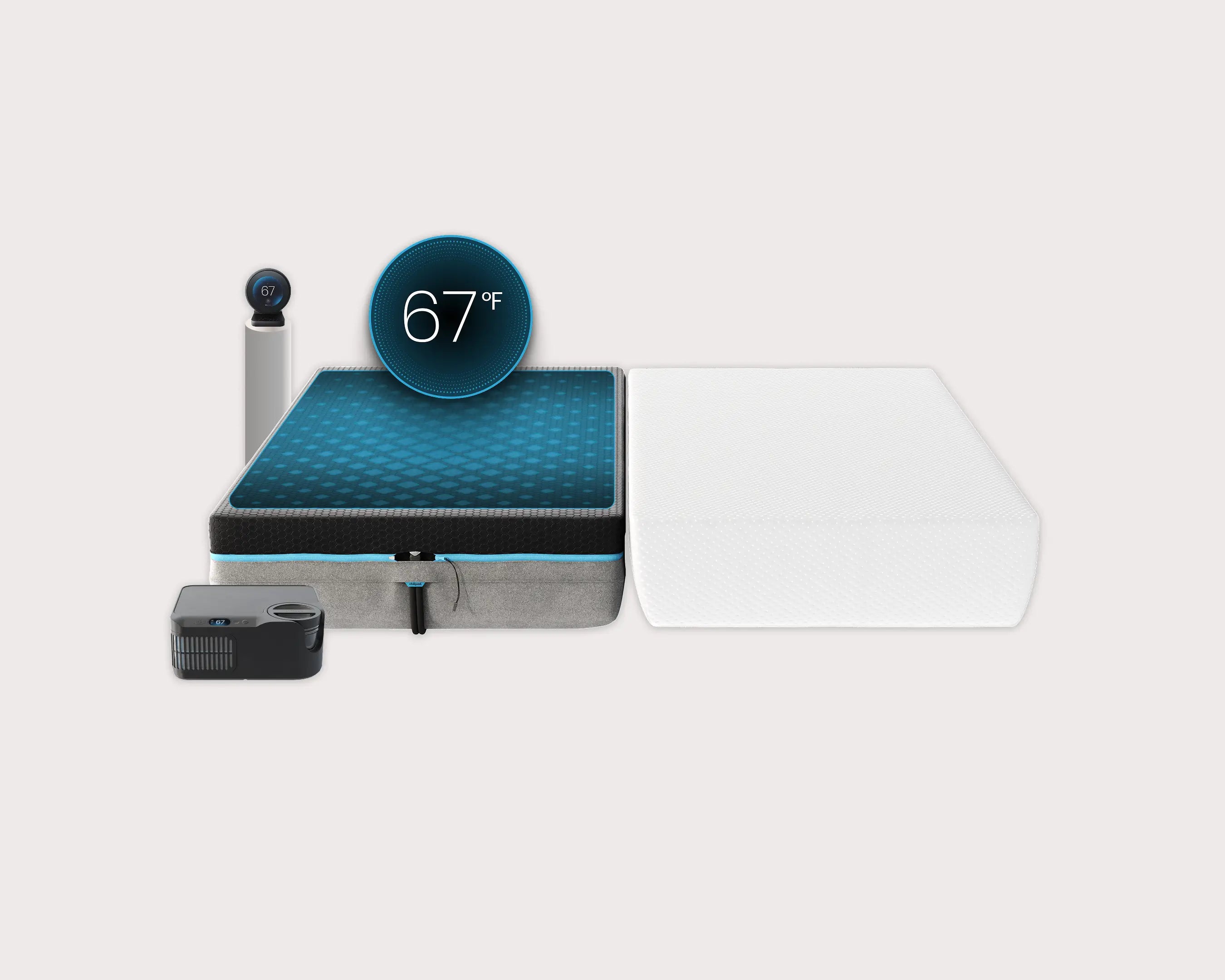Smart mattress with temperature display on a white background