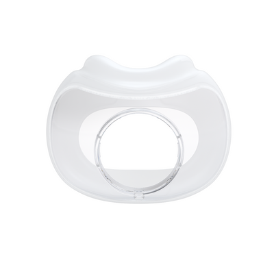 Close-up of ergonomic silicone cushion seal on React Health Rio II full-face CPAP mask