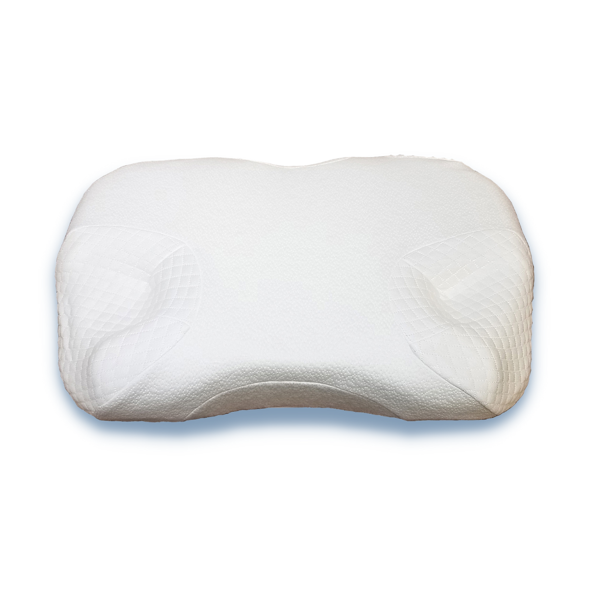 Top view of cpaphero CPAP comfort pillow highlighting ergonomic side cutouts for mask tubing