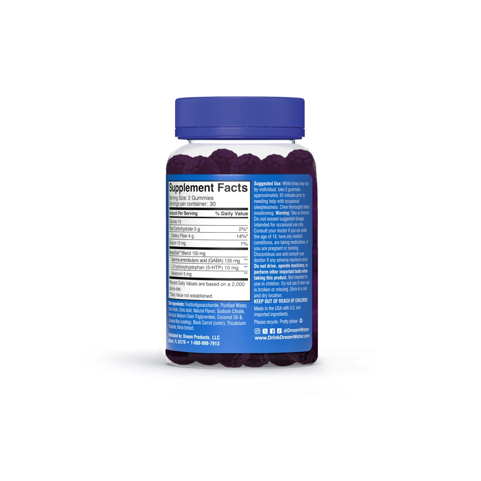 Supplement bottle with blue label on a white background. Supplement Facts. 