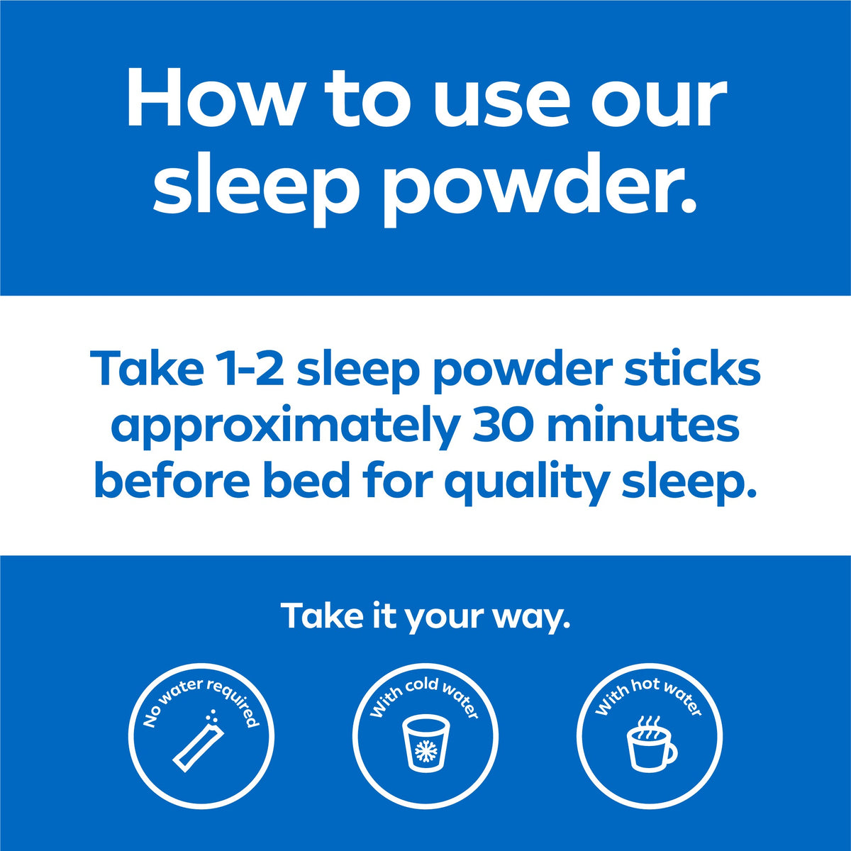 DreamWater sleep powder 30-stick box highlighting zero calories and fast-acting absorption