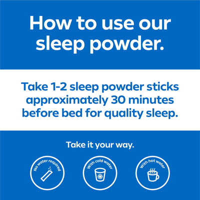 DreamWater sleep powder 30-stick box highlighting zero calories and fast-acting absorption