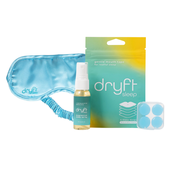 Dryft Sleep Essential Kit containing silicone ear plugs and hypoallergenic mouth tape