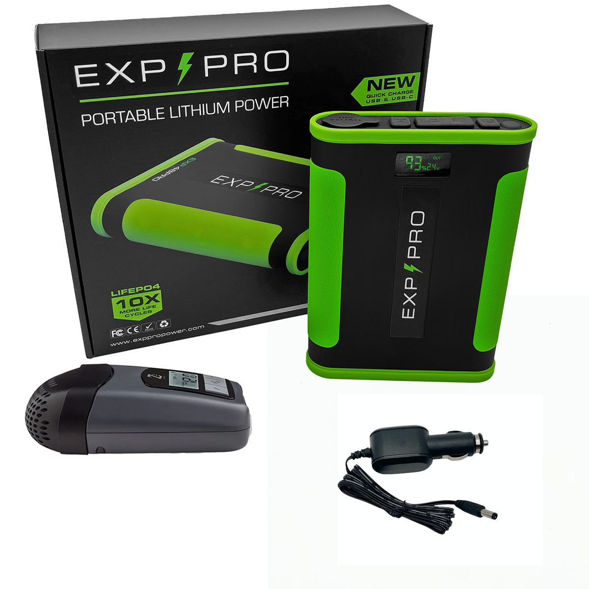 EXP48PRO APEX CPAP battery connected to a Breas travel CPAP