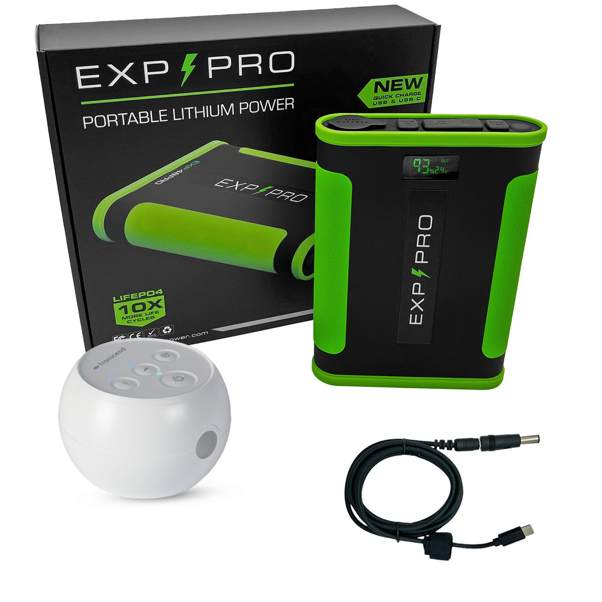 EXP48PRO APEX CPAP battery connected to a Transcend Micro travel CPAP