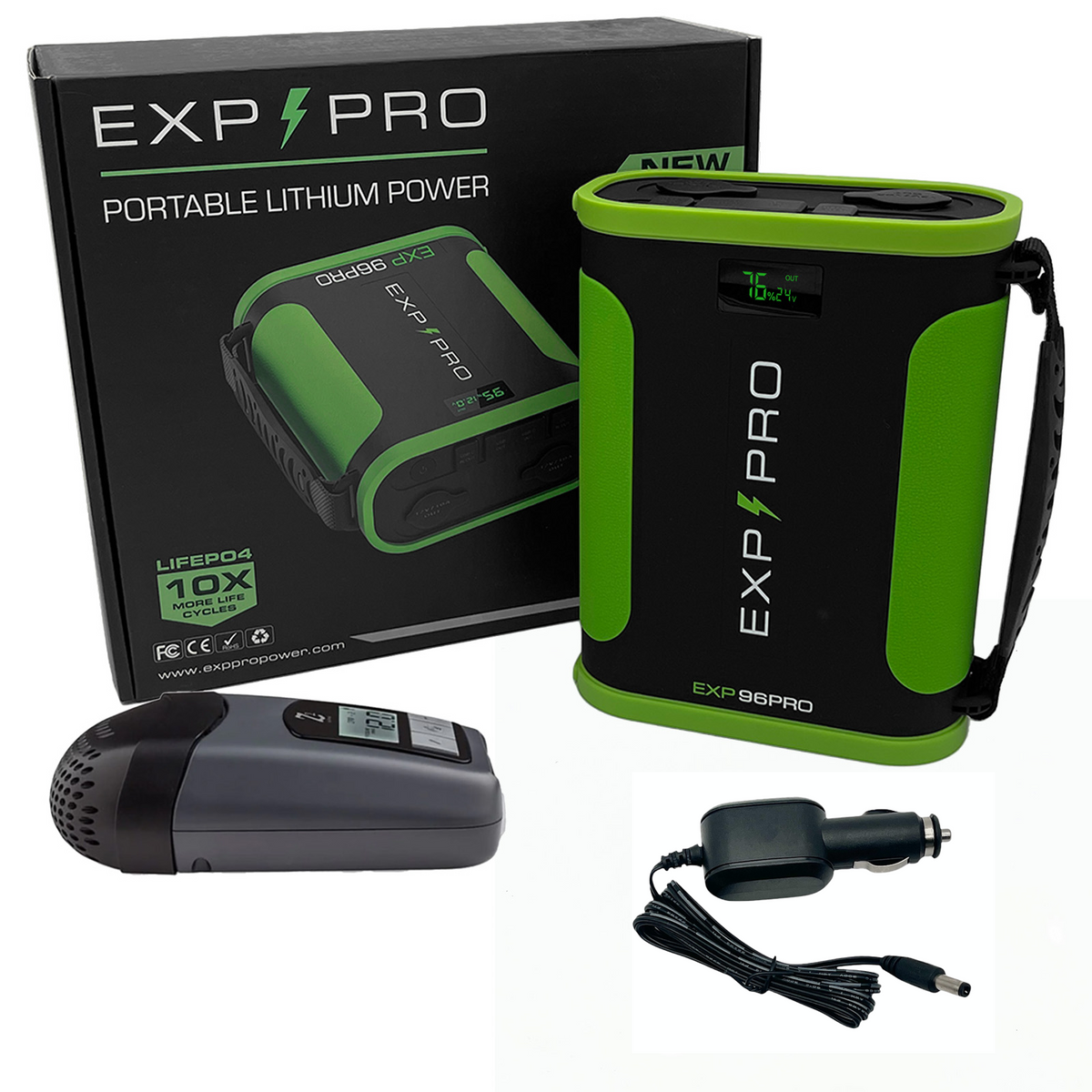 EXP96PRO APEX CPAP battery with cigarette lighter power cord for Breas Z1 and Z2