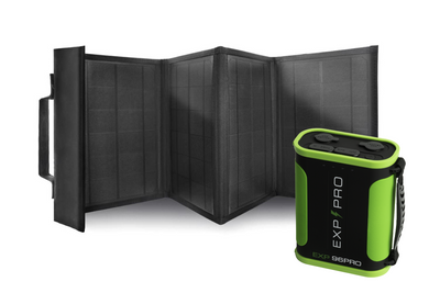 EXP96PRO APEX CPAP power bank recharging via foldable outdoor solar panel array