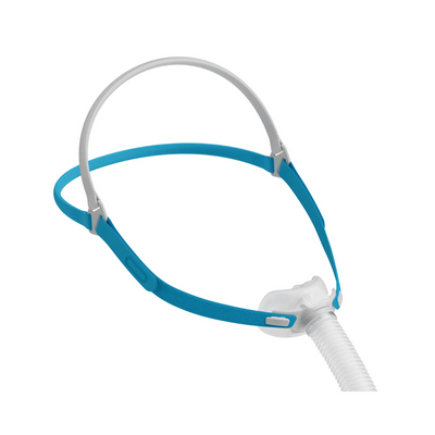 Side profile of Fisher & Paykel Nova Micro nasal pillow CPAP mask and headgear