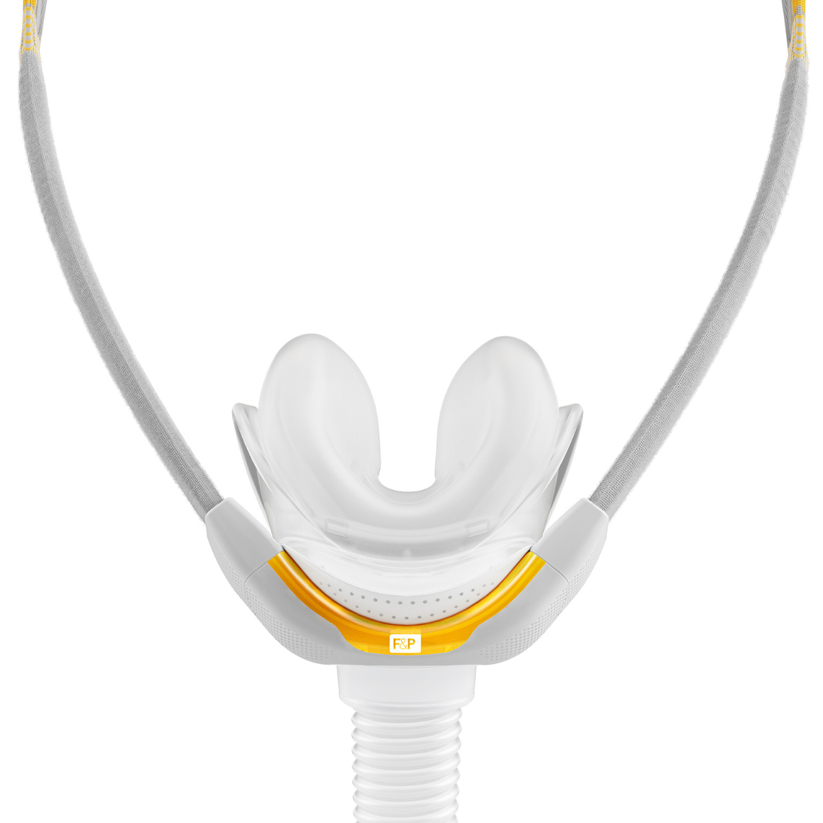 Top view of Fisher & Paykel Solo nasal CPAP mask configured with under-the-nose cradle cushion