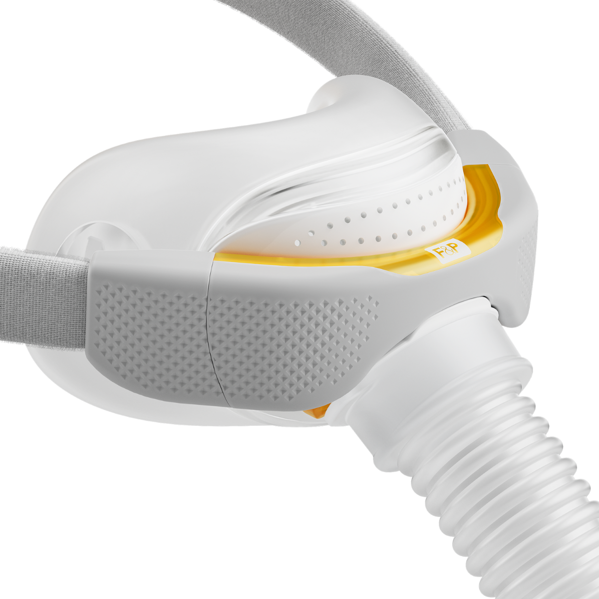 Close-up side profile of Fisher & Paykel Solo nasal CPAP mask highlighting AutoLock headgear adjustment