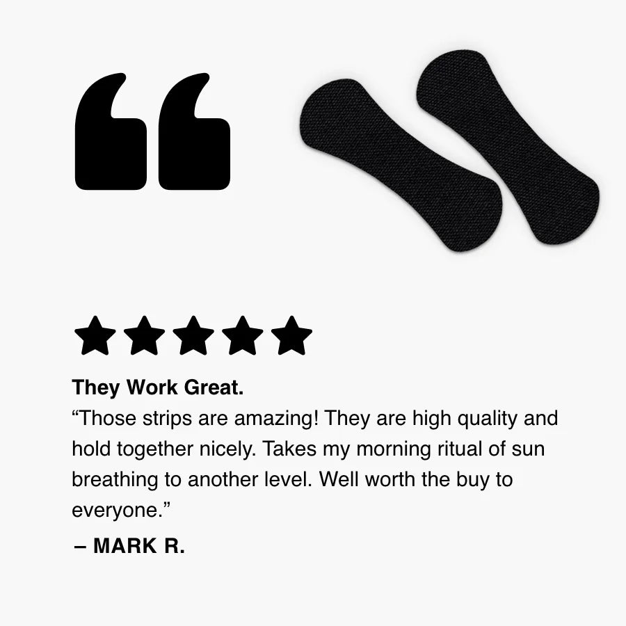 Five-star customer review highlighting effectiveness of Hostage nasal breathing strips