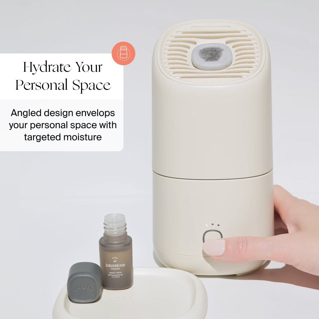 Graphic explaining hybrid evaporative humidification technology of Canopy portable unit
