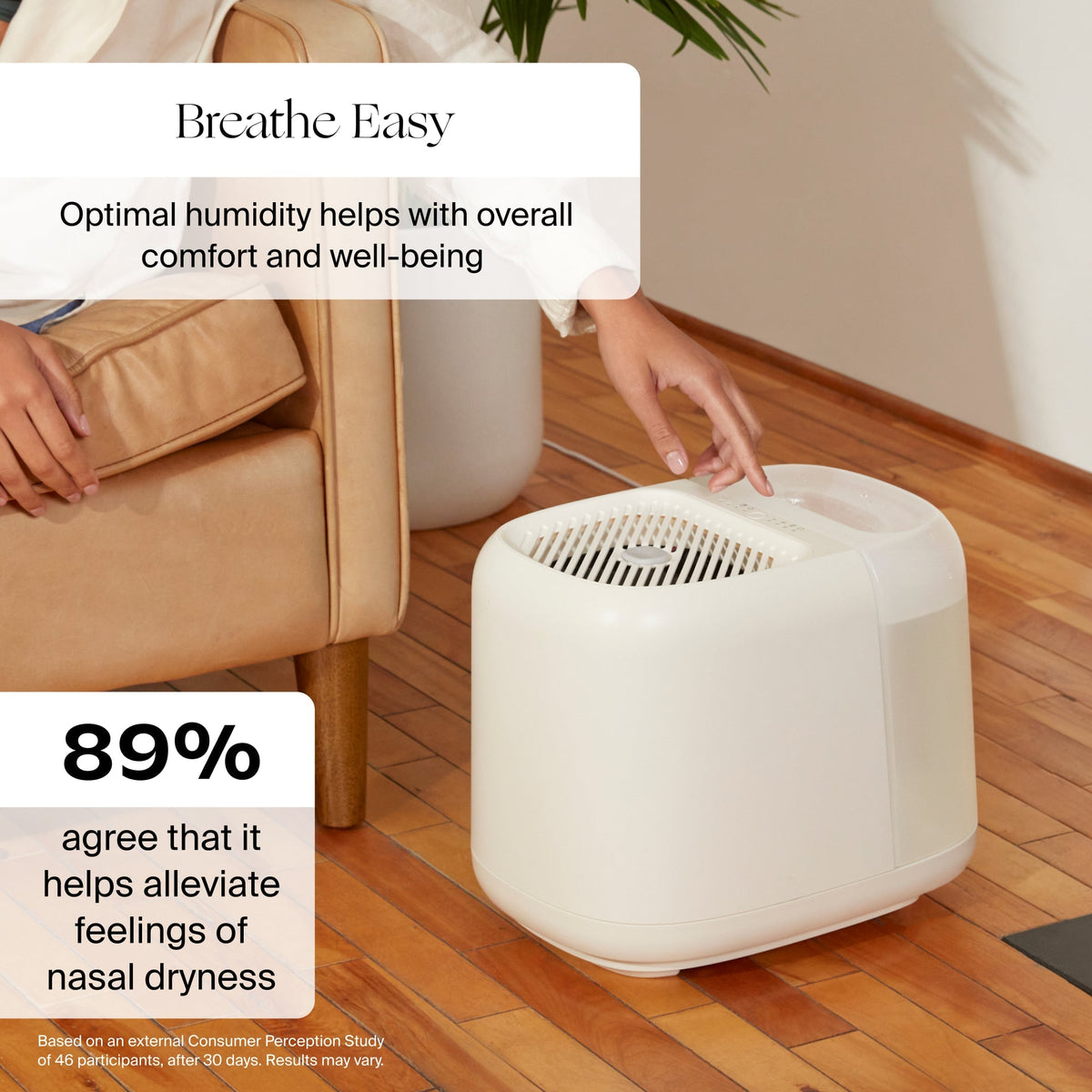 Graphic showing how Canopy evaporative mist-free moisture hydrates nasal passages and airways