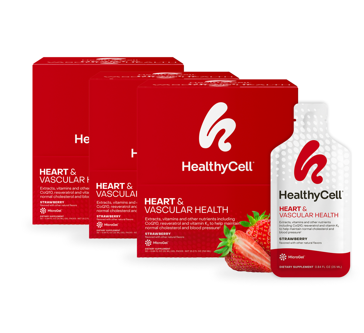 HealthyCell Heart & Vascular Health MicroGel supplement, three-box 90-day supply bundle