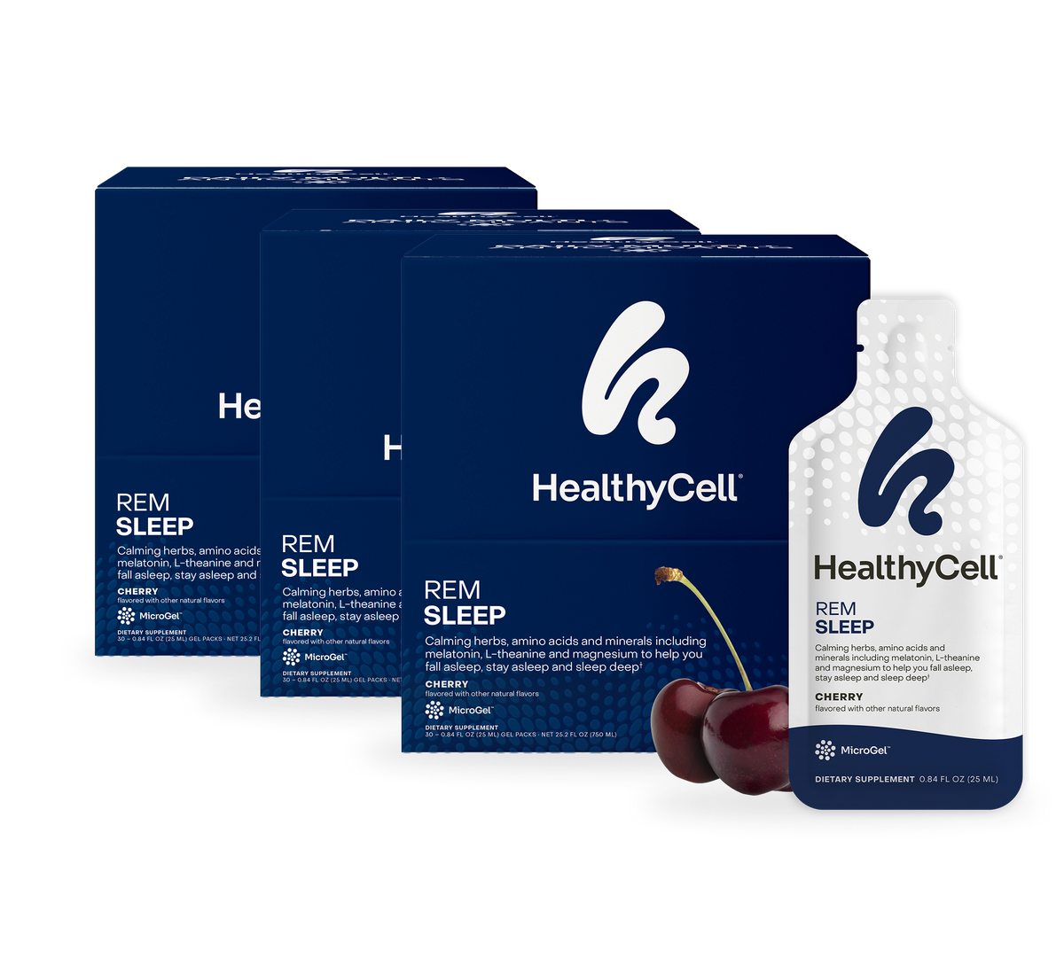HealthyCell REM Sleep MicroGel natural sleep aid supplement, three-box 90-day supply bundle