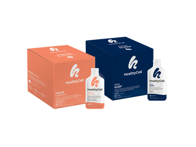 HealthyCell Day & Night MicroGel gel pack boxes and individual sachets displayed together