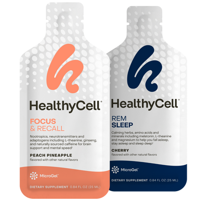 HealthyCell Day & Night supplement bundle featuring Bioactive Multi and REM Sleep MicroGels