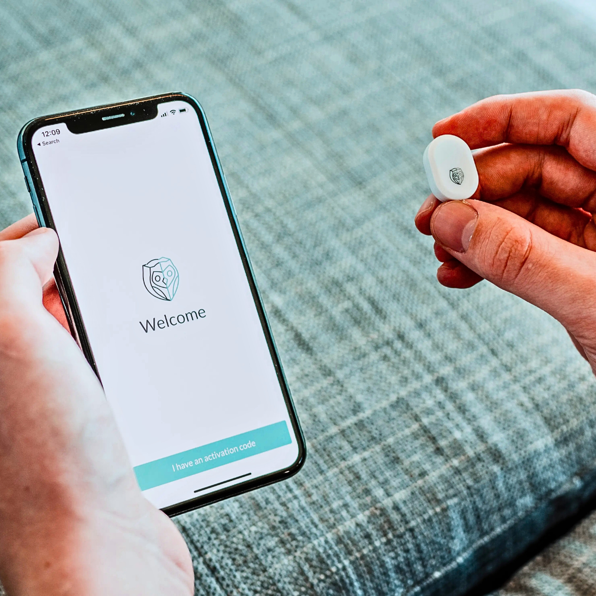 Smartphone screen showing companion mobile app interface for NightOwl home sleep study