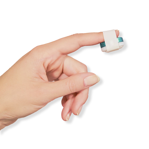 NightOwl disposable home sleep apnea test sensor worn securely on fingertip