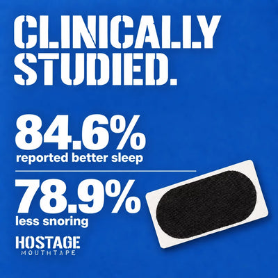 Hostage Mouth Tape applied across lips to promote restorative nasal breathing at night