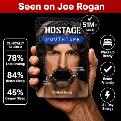Endorsement graphic highlighting Hostage Mouth Tape for restful nasal breathing