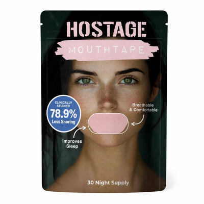 Women's pink Hostage Mouth Tape 30-night supply box badge and packaging