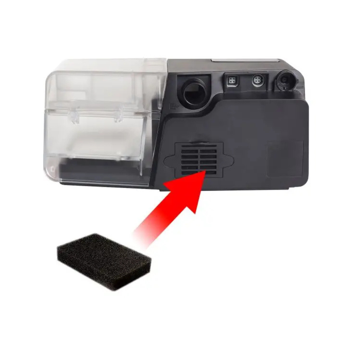 Luna G3 Series Reusable Foam Filter - Installation Location on PAP Machine