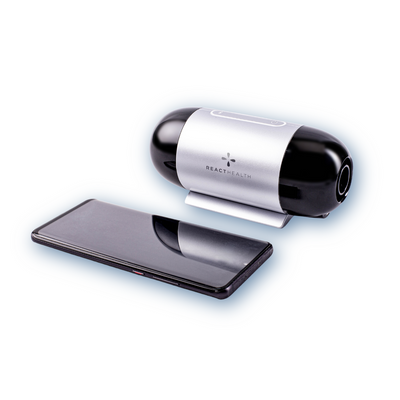 Luna TravelPAP travel CPAP machine shown next to a mobile phone for size