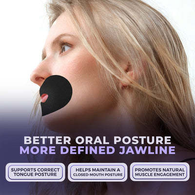 Infographic showing proper oral resting posture supported by Muzzle adult mouth tape