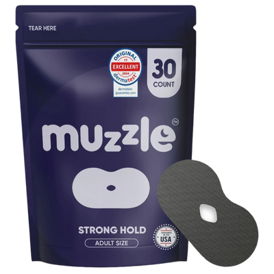 Muzzle Breathe-Safe extra-strength mouth tape packaging for adult snoring prevention
